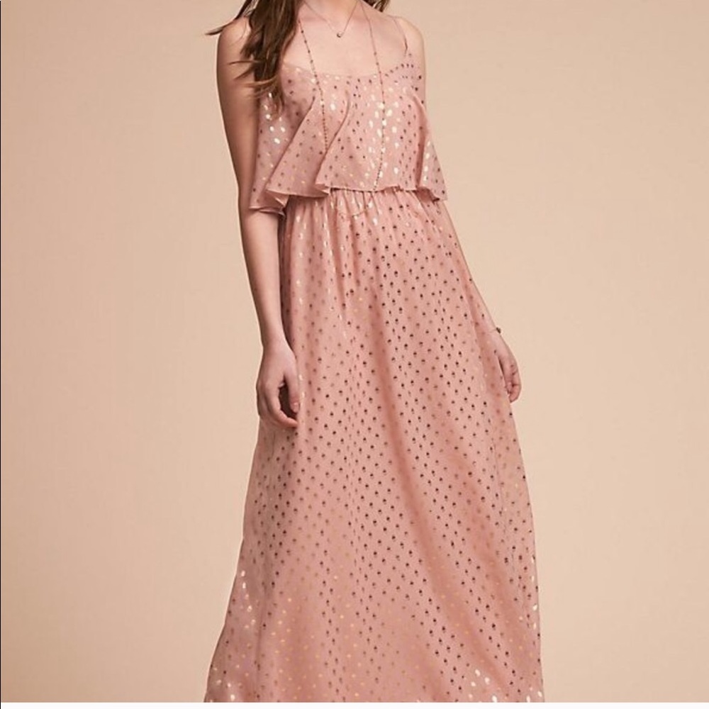 Anthropologie BHLDN Pink Gold Foil Maxi Dress
